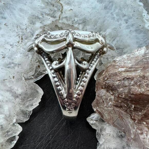 Carolyn Pollack Sterling Silver Oval White Jasper Decorated Ring For Women - Picture 3 of 10